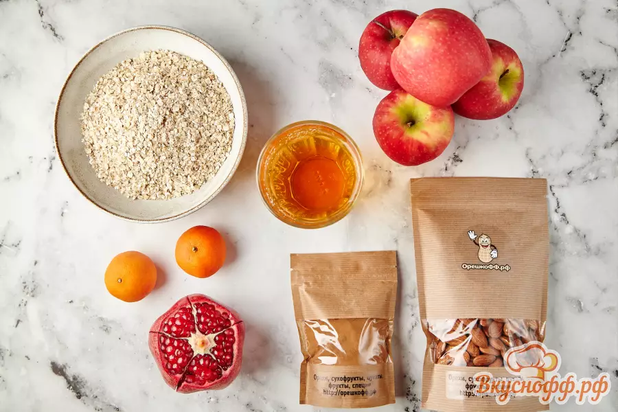 Овсянка с яблоками, мандаринами и миндалём - Ингредиенты и состав рецепта