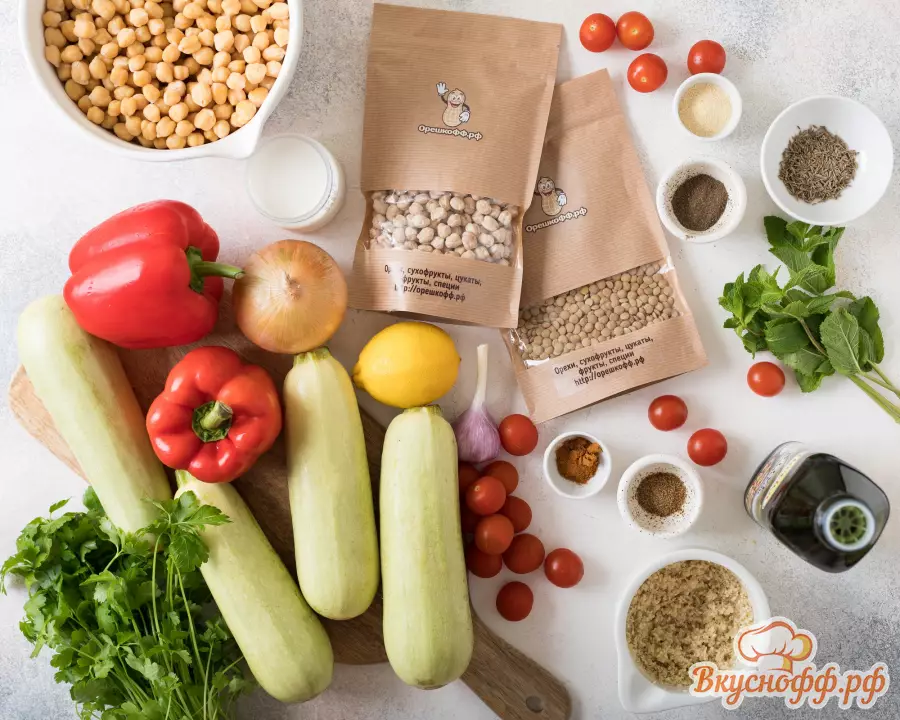 Гарнир из нута, чечевицы и овощей с белым соусом - Ингредиенты и состав рецепта