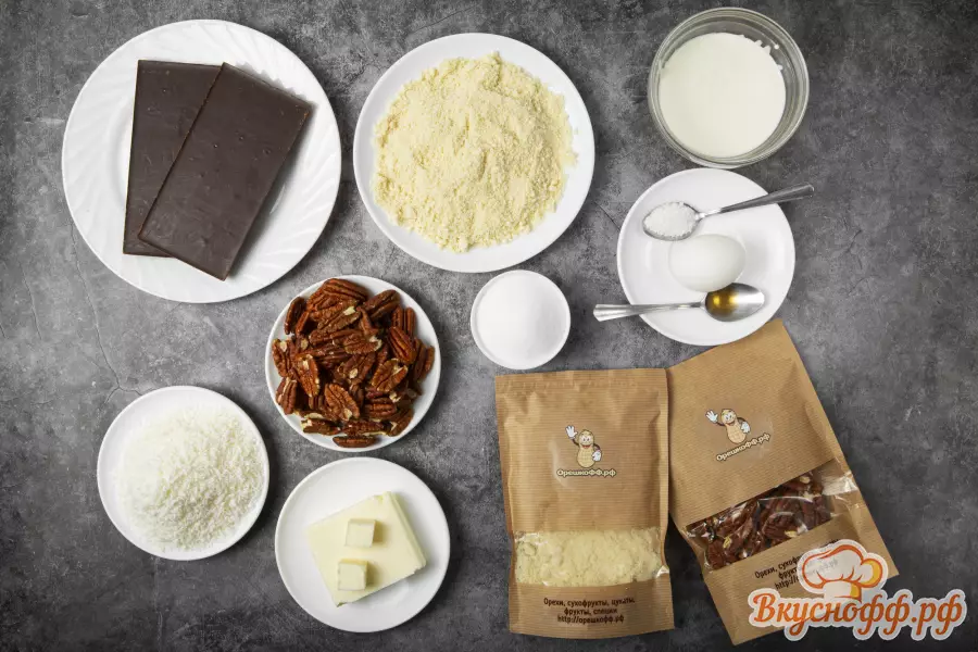 Батончики с карамелью, кокосом и орехами пекан - Ингредиенты и состав рецепта