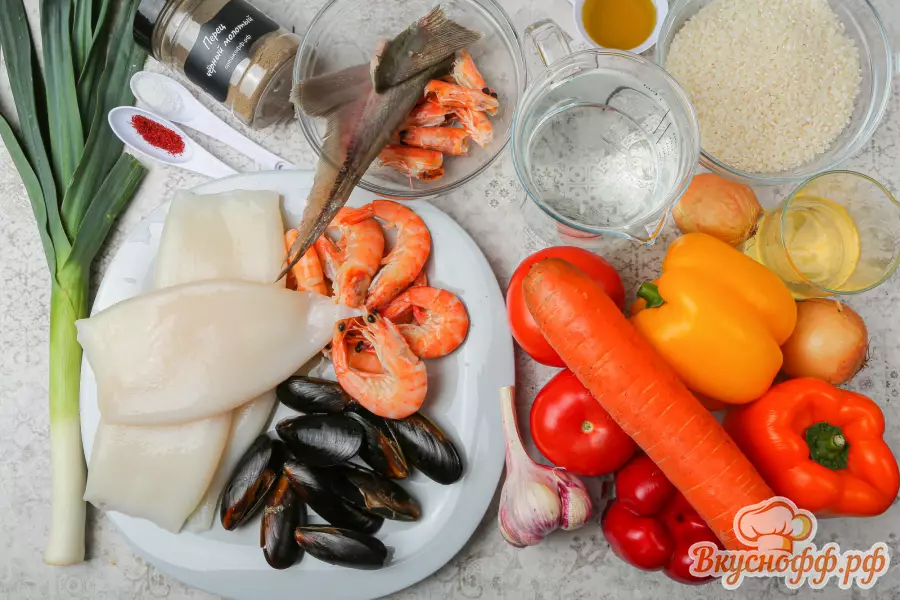 Классическая паэлья с креветками и мидиями - Ингредиенты и состав рецепта