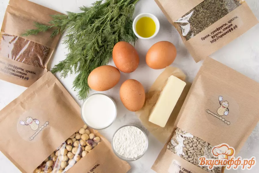 Омлет с сыром, орехами и семенами - Ингредиенты и состав рецепта