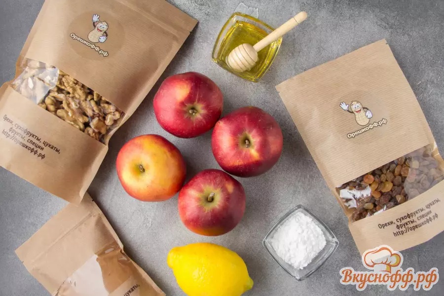 Запечённые яблоки с изюмом и грецким орехом - Ингредиенты и состав рецепта