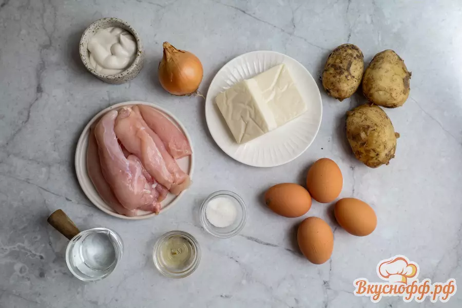 Салат «Невеста» с курицей и сыром - Ингредиенты и состав рецепта