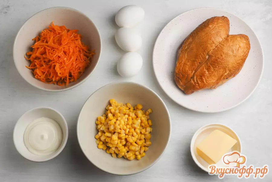 Салат с копчёной курицей и корейской морковью - Ингредиенты и состав рецепта