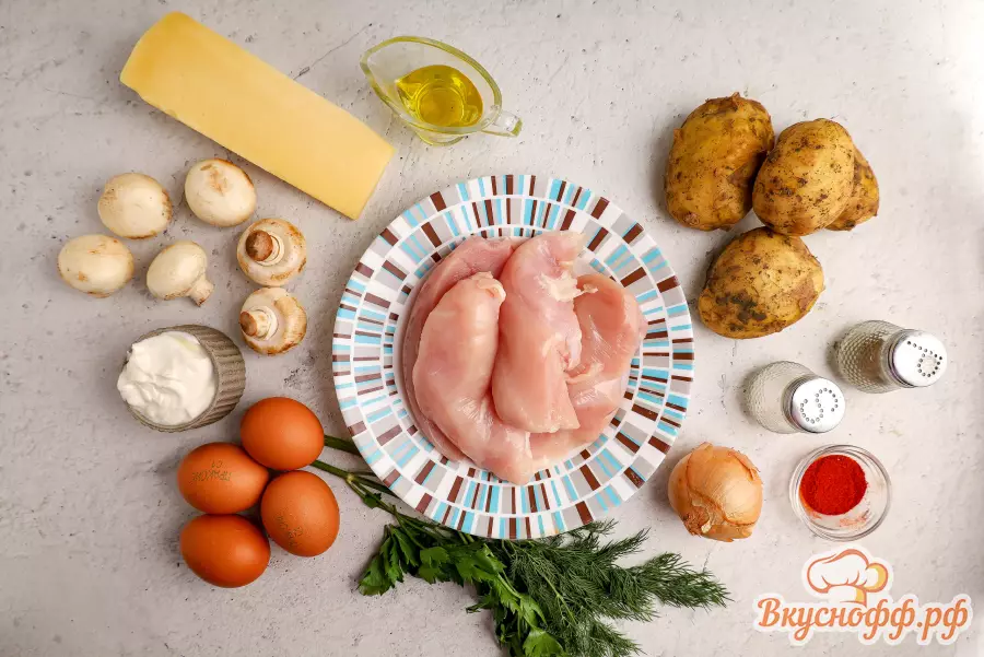 Запеканка с курицей и грибами - Ингредиенты и состав рецепта