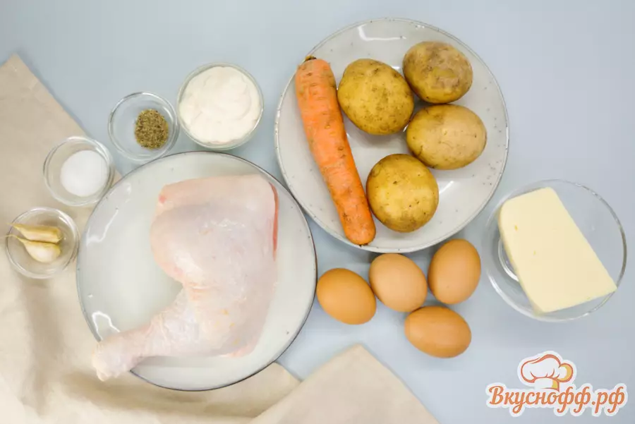 Слоёный салат с курицей «Сугробы» - Ингредиенты и состав рецепта