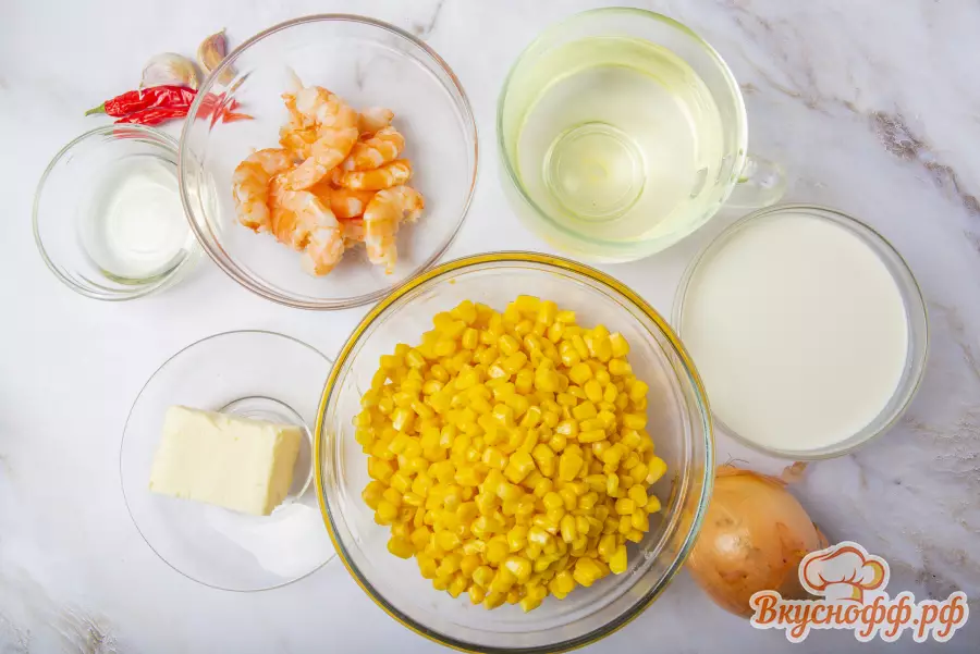 Кукурузный суп с креветками - Ингредиенты и состав рецепта