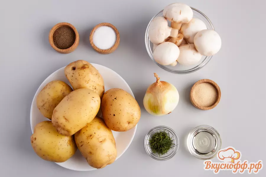 Картошка жареная с шампиньонами и луком - Ингредиенты и состав рецепта