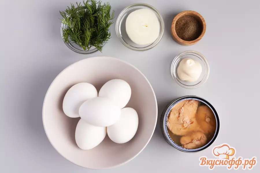 Яйца с рыбными консервами - Ингредиенты и состав рецепта