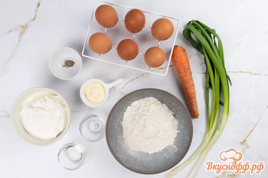 Заливной пирог с луком и яйцом - Ингредиенты и состав рецепта