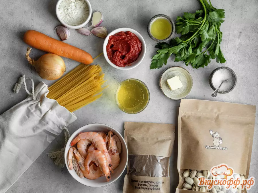 Паста с креветками в томатном соусе - Ингредиенты и состав рецепта