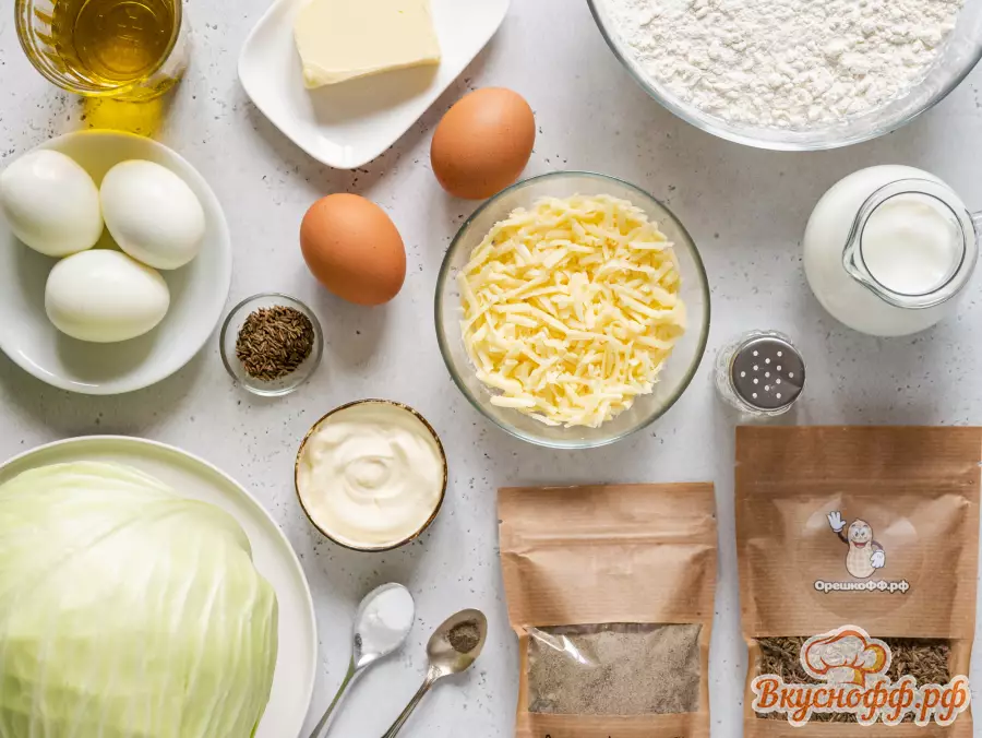 Заливной пирог с капустой и яйцом - Ингредиенты и состав рецепта