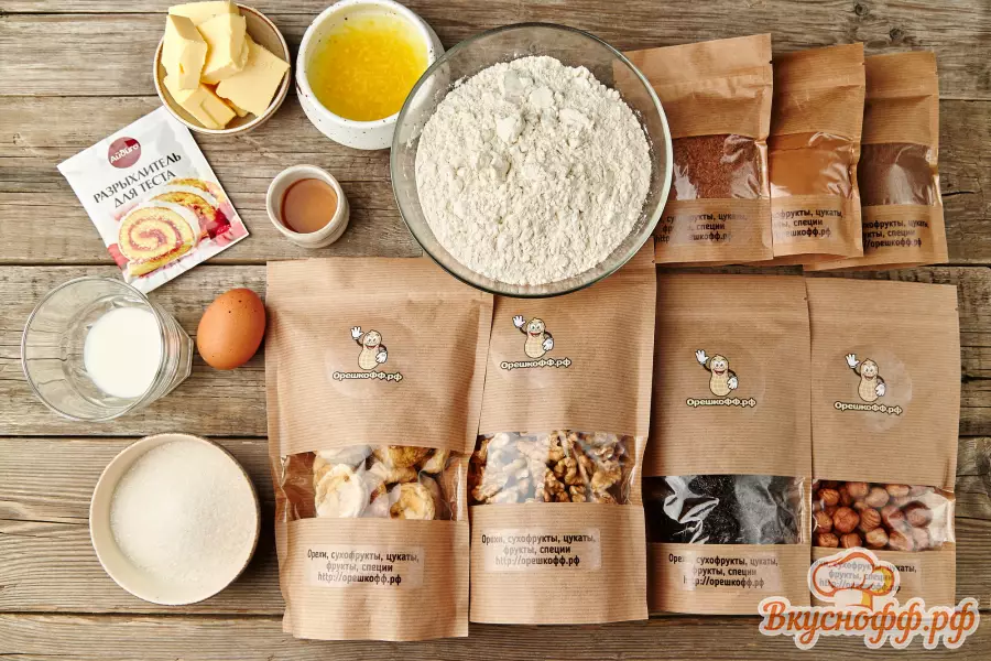 Хлеб с грецким орехом и черносливом - Ингредиенты и состав рецепта