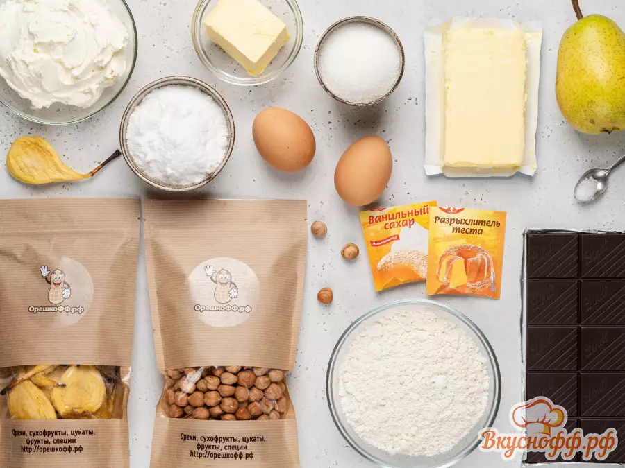 Торт с грушей, фундуком и шоколадом - Ингредиенты и состав рецепта
