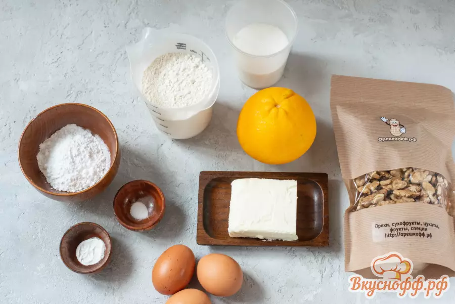 Апельсиновый кекс с грецкими орехами - Ингредиенты и состав рецепта